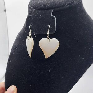 Artisan Made Bohemain Heart Shaped Mother of Pearl Shell Earrings